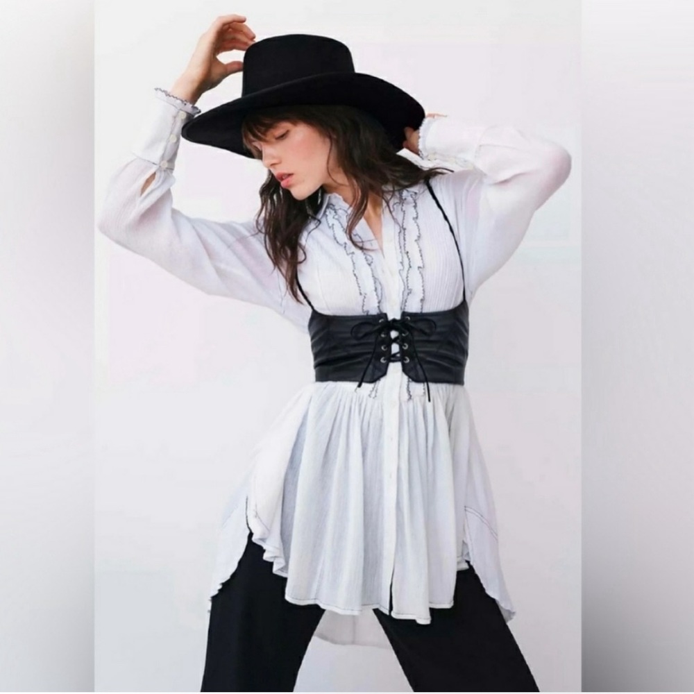 Free People Hastings Leather Corset in Black Sz M/L NWOT